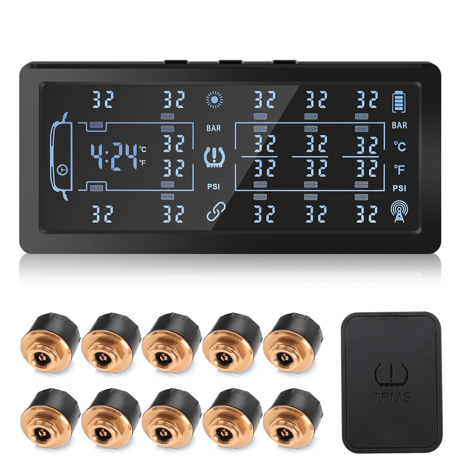 Photo 1 of RV Trailer Tire Pressure Monitoring System,TPMS with 10 Sensors,Tire Pressure Monitor w/7? Color LCD Display,Signal Booster,6 Alert Modes,Long Sensing Distance,0-188PSI,for RV, Trailers, Heavy Trucks