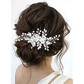 Latious Silver Flower Wedding Hair Comb Pearl Bridal Hair Piece Leaf Hair Accessories for Women and Bride (Silver)