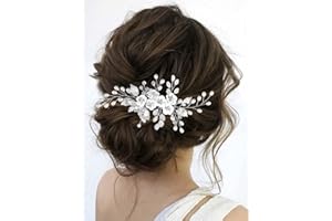 Latious Silver Flower Bride Wedding Hair Comb Pearl Bridal Side Comb Crystal Hair Piece Leaf Hair Accessories for Women and Girls (Silver)