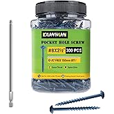 300PCS #8 x 2-1/2" Pocket Hole Screws, Exterior Pocket Screws Blue Coated for Weather-Resistant, Coarse Thread Washer Head, Square Drive & 150MM Bit Included