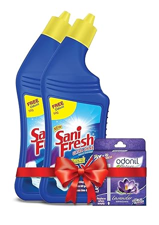 Sanifresh Ultrashine 1L ( 500 + 500) Toilet Cleaner -1.5X Extra Strong Extra Clean with Odonil Room Freshner Blocks 50 g Free