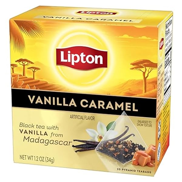 LIPTON BLACK TEA VANILLA CARAMEL, PYRAMID TEA BAGS, FLAVORED TEABAGS, 20 TOTAL BAGS