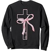 Coquette Christian Pink Bow Cross John 3:16 Bible Verse Sweatshirt