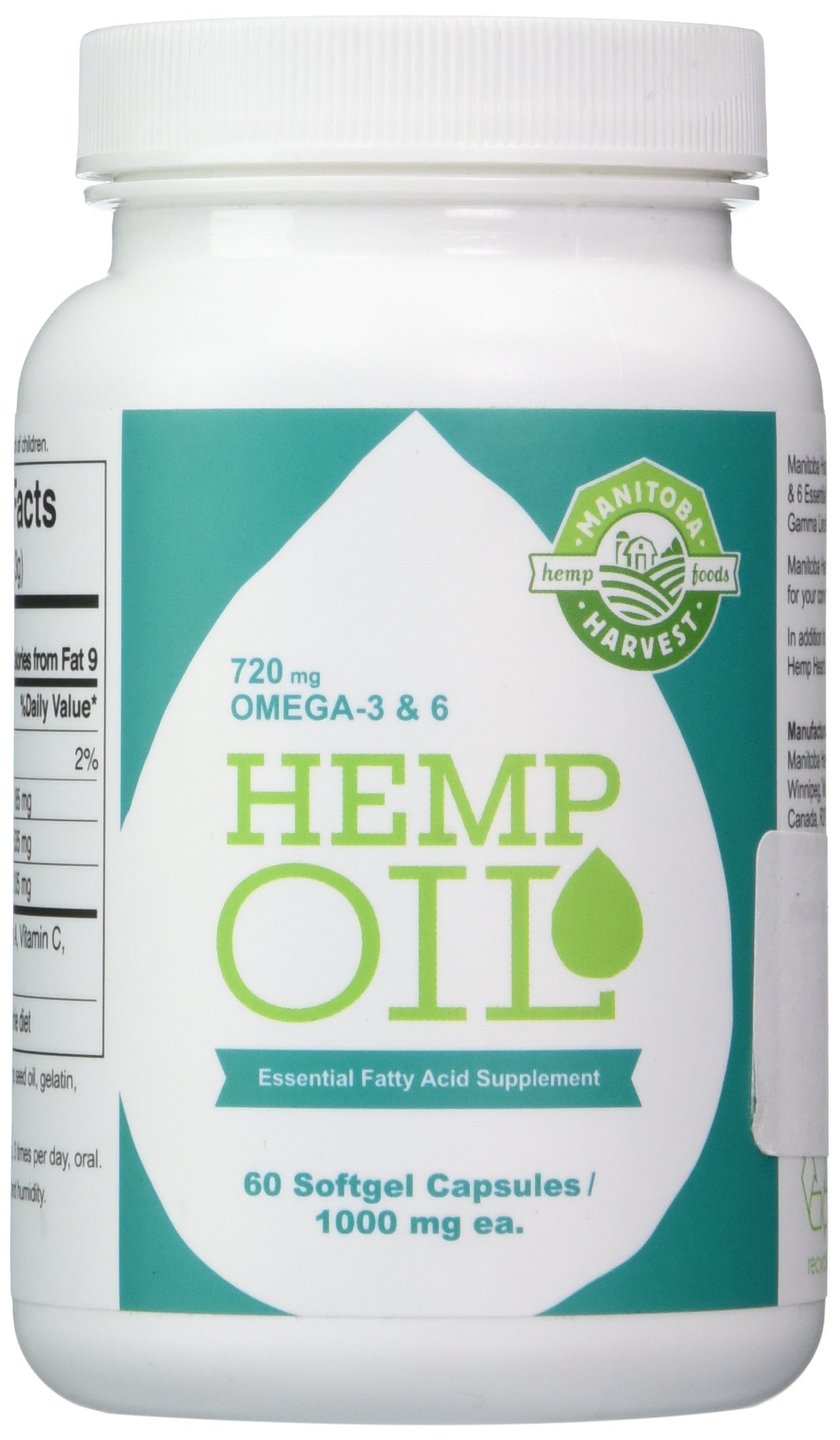 Manitoba Harvest Hemp Oil Essential Fatty Acid Supplement 1000 mg. 60