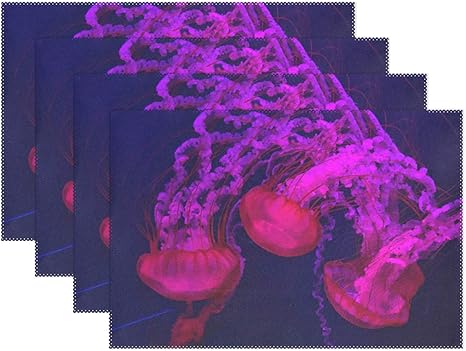 Amazon Heoeh ピンククラゲ 光るプレースマット テーブルマット 耐熱性 洗濯可能 キッチンダイニングルーム用 12x18x4 In ランチョンマット オンライン通販