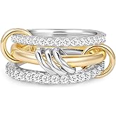 AYWFCBF Gold Rings for Women Non Tarnish, 14k Gold Plated Interlocked Stackable Rings Set, Two-Toned Mixed Metals Multi Connected Bands Cubic Zirconia Rings for Women