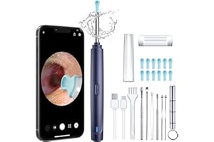 QNOON Ear Wax Removal Tool, Ear Cleaner with Camera, 1296P HD Camera and 6 LED Lights, Ear Cleaning kit with 10 Ear Pick Tips, Ear Wax Removal Kit for iOS and Android(Deep Blue)