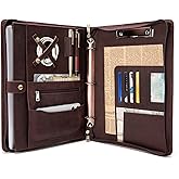 YIWEN Handmade Leather Portfolio 3 Ring Binder, Handle and Clipboard, All-in-One Padfolio for 13" Tablet, 8.5 x 11 Notepad, Professional Business Document Organizer (Dark Brown, Crazy Horse Leather)