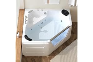 LUTHBAXE 59 Inch Corner Jetted Tub - Luxury White Whirlpool Plastic Acrylic Bathtub with 7 Color Light Perfect for Couples' Relaxation and Wellness Home Spa, Ergonomical Designed Bathtub with Water Message