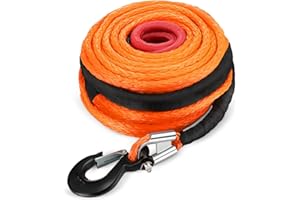 Marsui 1/2" x 100 ft Synthetic Winch Rope Cable Kit, 32000lbs Winch Line with Protective Sleeve Forged Hook Replacement Safety Pull Strap for 4WD Vehicle Truck ATV UTV SUV (Orange)