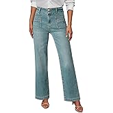 Sidefeel Women's Wide Leg Jeans High Waisted Tummy Control Stretchy Pockets Front Straight Leg Jeans