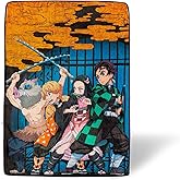Demon Slayer Oversized Plush Throw Blanket | Cozy Sherpa Cover for Sofa, Bed | Super Soft Fleece Blanket | Official Anime Manga Collectible | 45 x 60 Inches