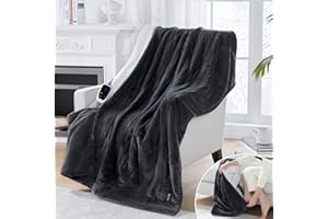 Sealy Electric Blanket with Foot Pocket for Adults, Flannel & Sherpa Heated Blanket Throw with 6 Heating Levels & 2-10 Hours Auto Shut Off, Fast Heating & Machine Washable, 50x62 Inch, Dark Grey