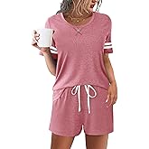Ekouaer Womens Pajama Sets Short Sleeve Short Sets 2 Piece Sleepwear Soft Lounge Sets with Pocket,S-XXL