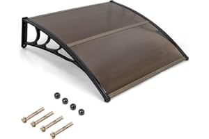 Goplus 48”x40” Window Door Awning, UPF 50+ Polycarbonate Awnings Exterior with Rain Snow Sunlight & UV Protection, Overhead Awning for Door Entrance, Patio & Porch