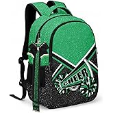 HJKLONE Cheer Backpack with Ribbon Keychain, Glitter Cheerleading Backpack for Women, Cheerleader Gifts (Green)