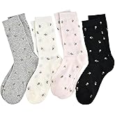Knagsfa Women's Cute Crew Socks, Casual Athletic Cotton Bowknot Cherry Calf Novelty Socks for Women