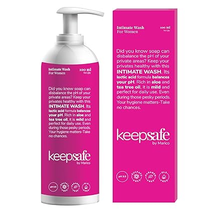 KeepSafe Intimate Wash for Women, Rich in Aloe & Tea Tree Oil, Healthy Intimate Hygiene, Anti-bacterial, Anti-fungal, No Sulphate, No Paraben, Travel-Friendly Pack, 100 ml