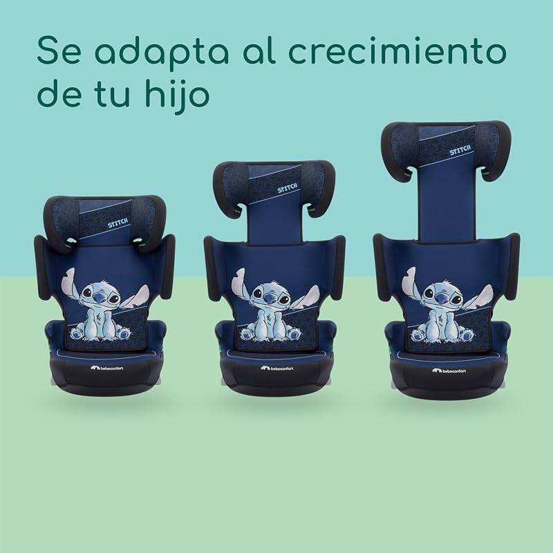 Disney RoadFix i-Size, Cadeira Elevadora de Encosto, 3,5-12 anos (100-150 cm), Cadeira Stitch, Dobrável, Leve (4,4 kg), 14 Posições de Apoio de Cabeça, Ponto Autêntico