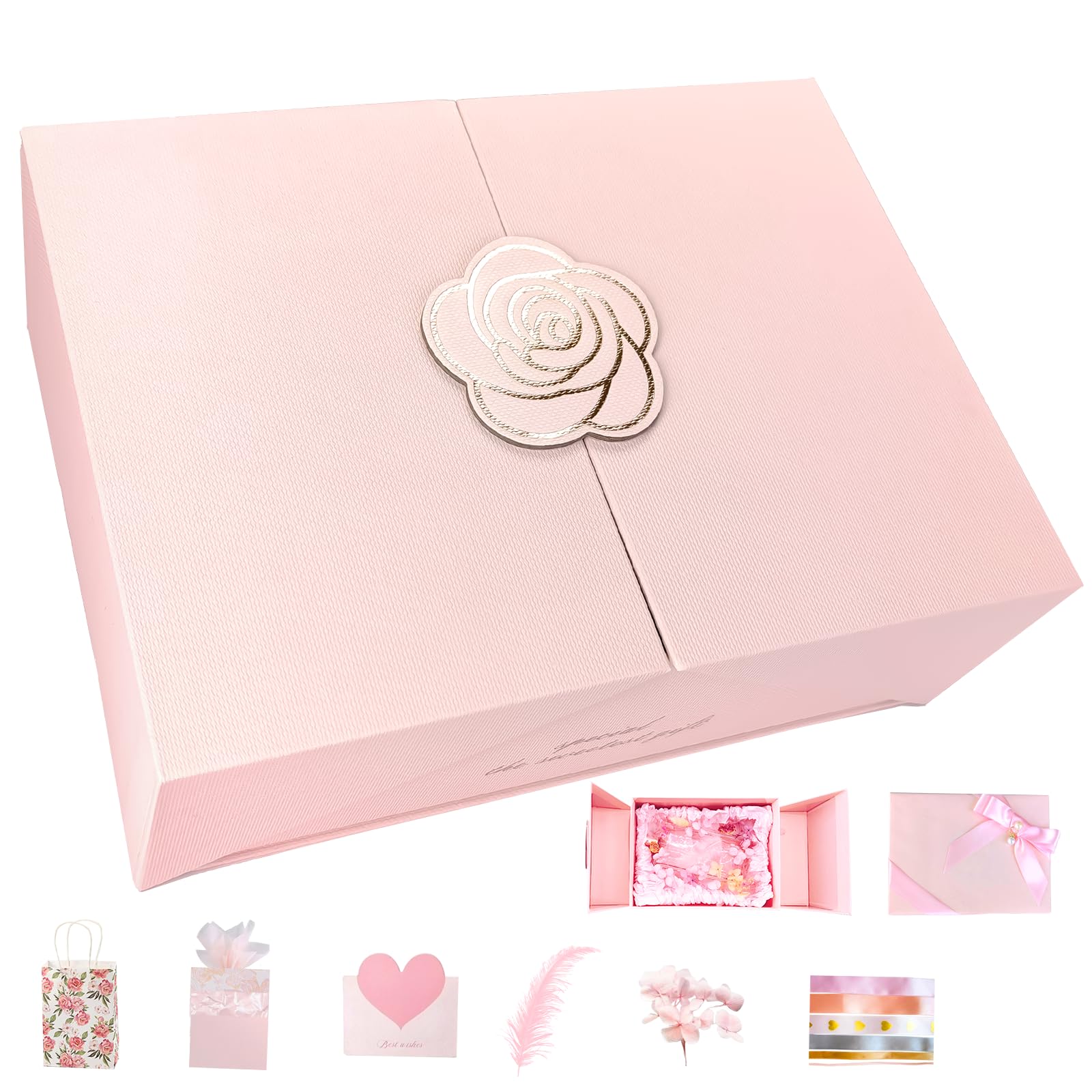 Photo 1 of Pink Gift Boxes with Lids(Small,7.9×5.9×2.8 in) – Reusable Magnetic Closure Gift Box with Ribbon & Accessories,Elegant Birthday Gift Box for Women – Wedding,Bridesmaid Proposal,Anniversary,Valentine’s,Mother’s Day