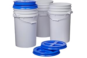Consolidated Plastics 7 Gallon White Food Grade Buckets + Blue Gamma Seal Lids, BPA Free Container Storage, Durable HDPE Pails, Made in USA (3 Pack)
