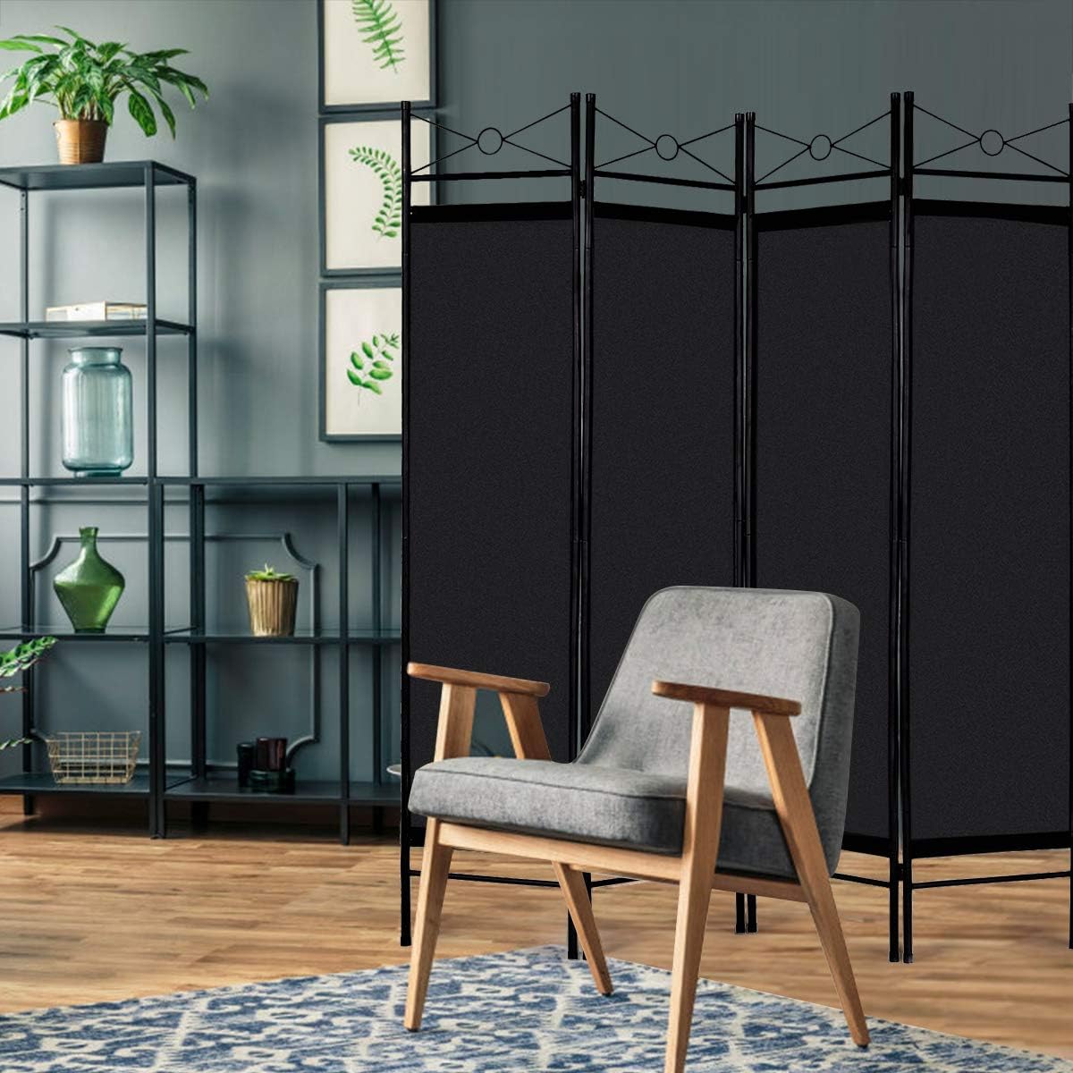Giantex 4 Panel Room Divider Screens Steel Frame & Fabric Surface Freestanding Room Dividers and Folding Privacy Screens Home Office, Black: Furniture & Decor
