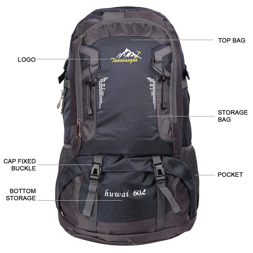 60 L Waterproof Ultra Lightweight Packable Climbing Fishing Backpack Hiking Daypack,Internal Frame Backpack,Handy Foldable Camping Outdoor Backpack Bag with a Rain Cover (Black, 60L)