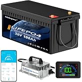 Mehrpow 36V 105Ah LiFePO4 Golf Cart Battery for 36V Systems | Built-in Bluetooth, 200A BMS &amp; LCD Display, with 43.8V 25A Lithium Charger, Deep Cycle Battery for Club Car EZGO Yamaha