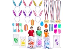 29 Pack Easter Party Games for Kids, Easter Potato Sack Race Jumping Bags, Bunny Ears Headbands, Egg Spoon Relay Races, Party