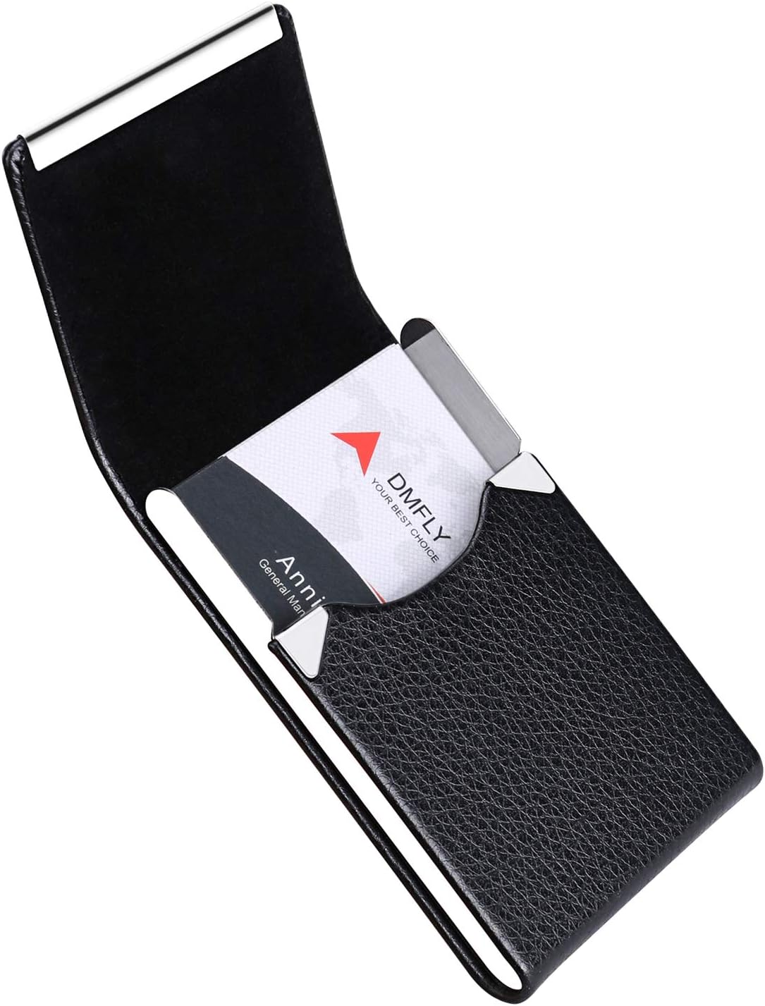 DMFLY Business Card Holder Case - PU Leather Business Card Case Name Card Holder Slim Metal Pocket Card Holder with Magnetic Shut, Black : Office Products