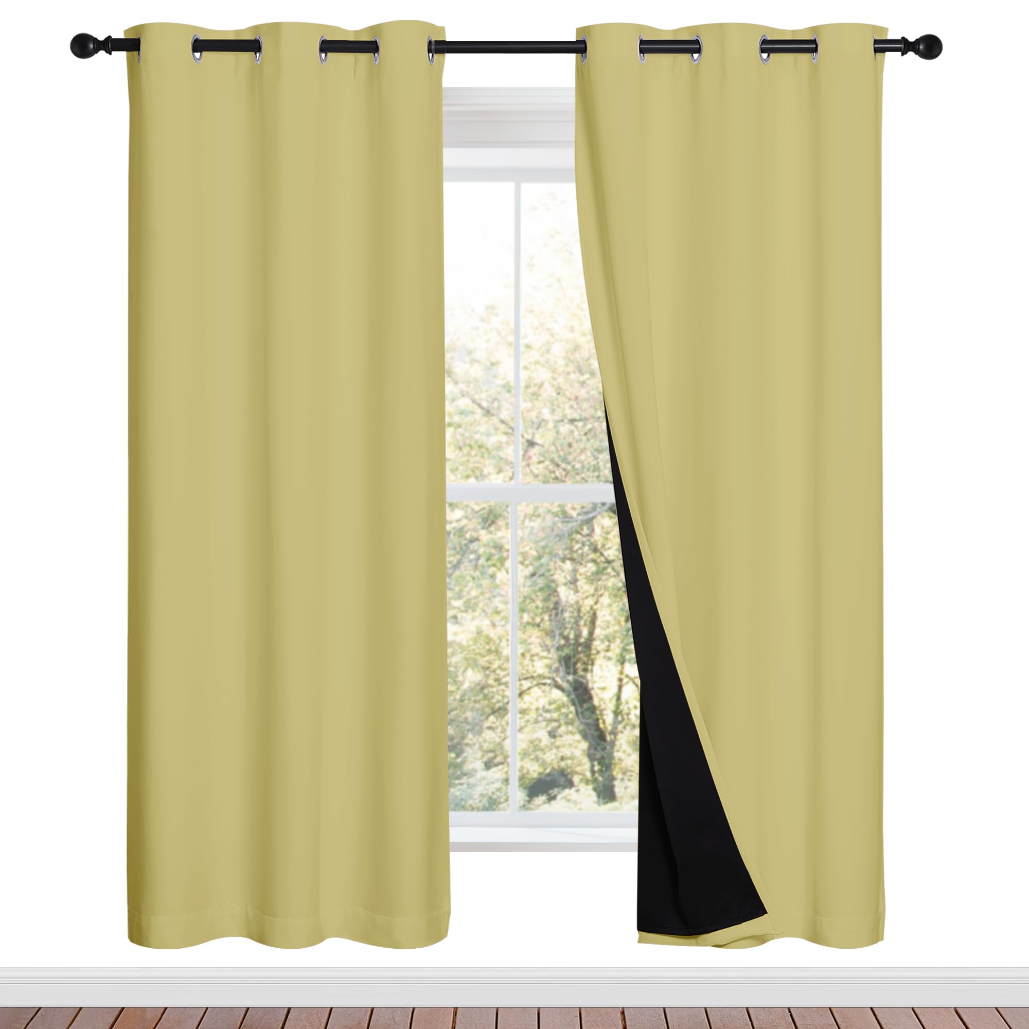 NICETOWN Paler Yellow Full Shade Curtain Panels, Pair of Energy Smart & Noise Blocking Out Blackout Drapes for Dining Room Window, Thermal Insulated Guest Room Lined Window Dressing(42 x 72 inch) Image
