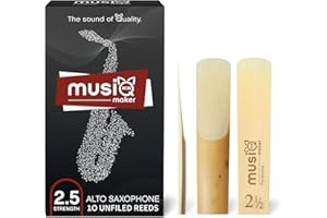 Musiq Maker's Alto Saxophone Reeds 2.5 / Alto Saxophone Reeds 3 Strength, Pack of 10 with Box Packaging, Refined Reed Tip Design, Ideal Saxophone Reeds for Both Beginners and Advanced