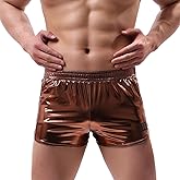 GENEMEN Mens Metallic Shorts Sparkly Shiny Holographic Short Pants Rave Outfits Booty Shorts with Pockets