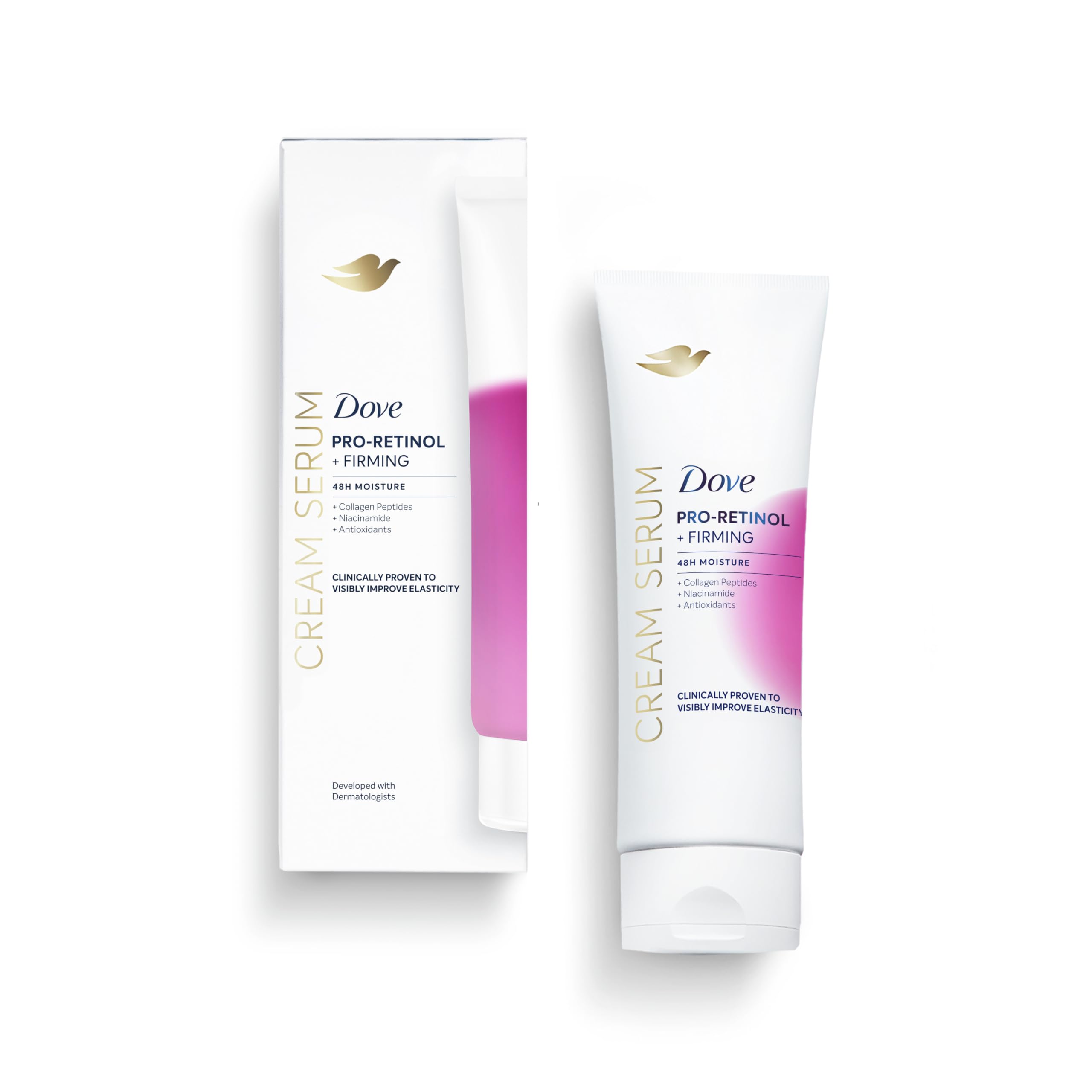 Dove Cream Serum Pro-Retinol + Firming for Elasticity and Firmness, with Collagen Peptides, Niacinamide and Antioxidants Lotion, 8 oz