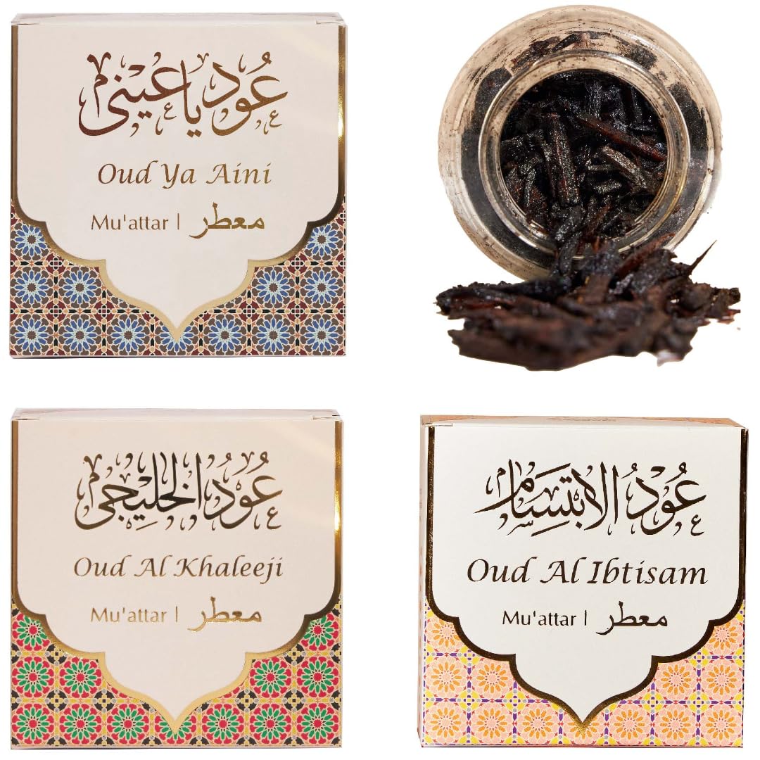 Arabian Oud Muattar Bakhoor by Dukhni | 3 Jars x 40g Arabic Oudh Bakhour Incense | Traditional Aromatic Wood Chips for Dukhni bakhoor burner, electric or charcoal burner | Eid & Ramadan Gifts