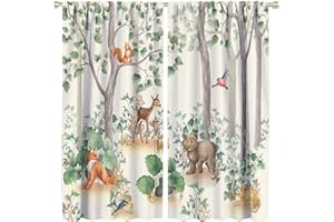 ZHANGWUQIANG123 Watercolor Woodland Animals Blackout Window Curtains, Spring Wild Animal Kids Cute Rustic Forest Curtains, for Living Room Bedroom 42(W)*84(L) 2 Panels