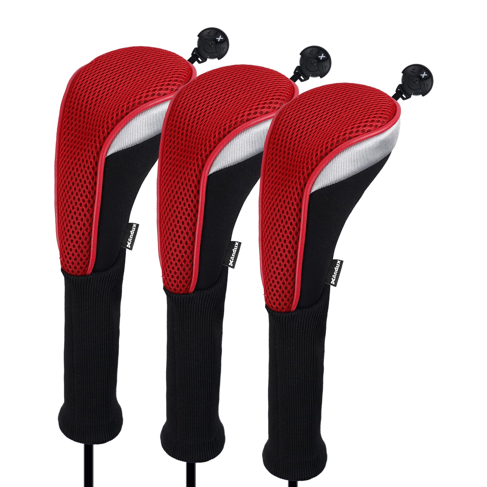Andux Long Neck Golf Hybrid Club Head Covers with Dial No. Tag CTMT-02 3pcs Red