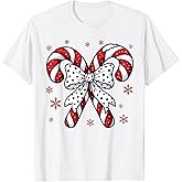 Candy Cane Christmas Season Girls Womens Retro Coquette Bow T-Shirt