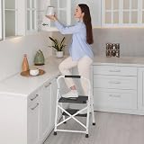 BONTEC 2 Step Ladder 150KG Anti‑Slip Pedals Folding Steel Lightweight White view 8