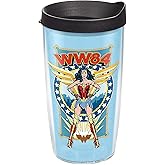 Tervis DC Comics Wonder Woman Retro Made in USA Double Walled Insulated Tumbler Travel Cup Keeps Drinks Cold & Hot, 16oz, Classic