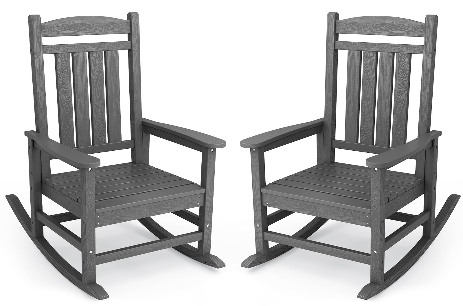 KINGYES Oversized Outdoor Rocking Chair Set of 2, HDPE Patio Rocking Chairs for Adults, Light Gray Image KINGYES Oversized Outdoor Rocking Chair Set of 2, HDPE Patio Rocking Chairs for Adults, Light Gray Image