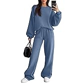 Sweetyweee Women's 2 Piece Outfits Set Fleece Lined Lounge Sweatsuit Crewneck Pullover Top Wide Leg Pants Casual Tracksuit