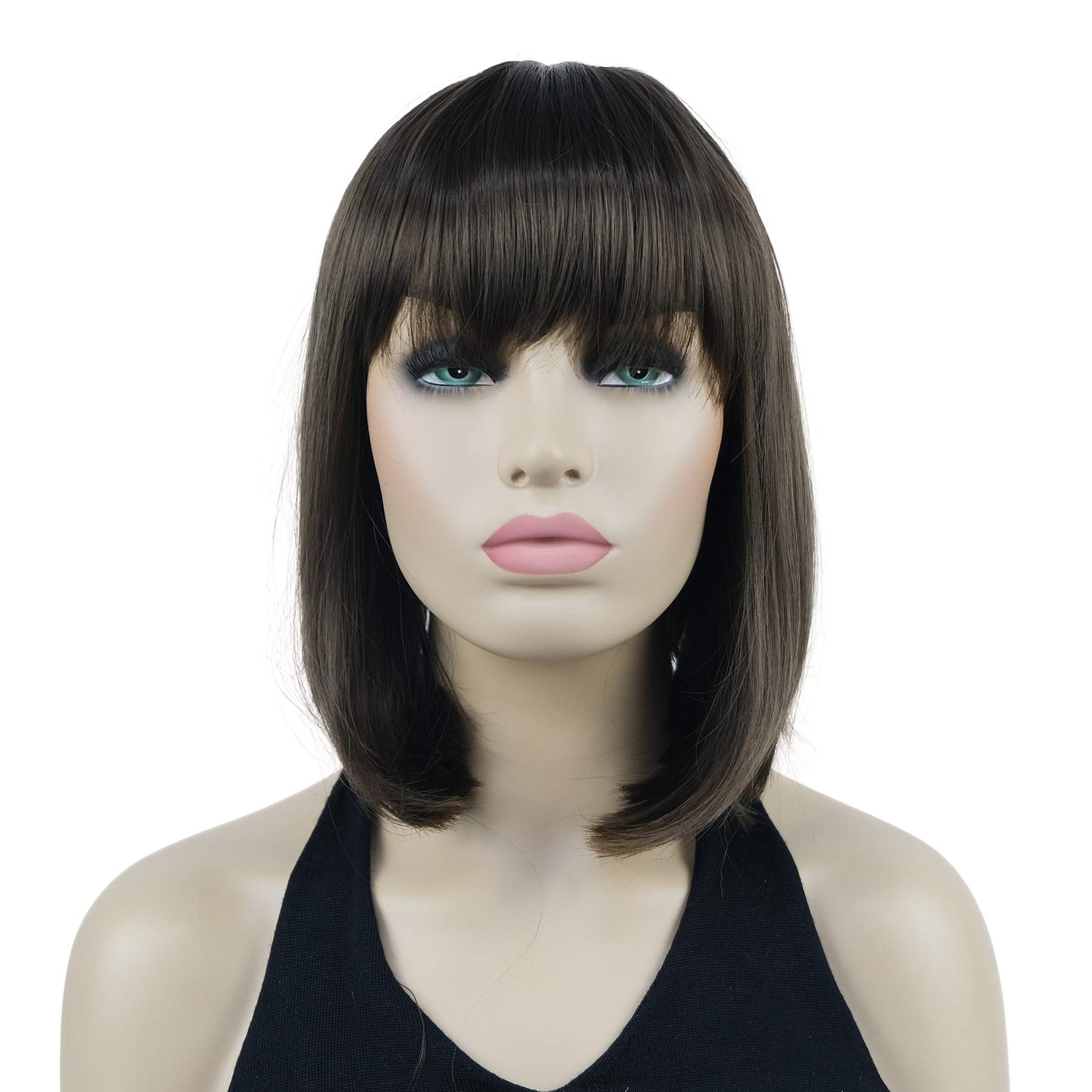Lydell 10" Short Straight Bob Hair Wigs with Bangs Synthetic Hair Cute Wigs (Light Chestnut Brown)