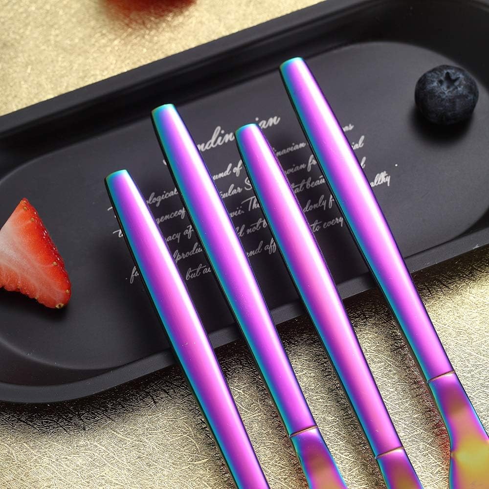  | Rainbow Dinner Knives 4 Pieces, Homquen Sturdy 9" Stainless Steel Modern Design Knife, Colorful Titanium Plating Knifes Set With Round Edge Dishwasher Safe: Flatware Sets