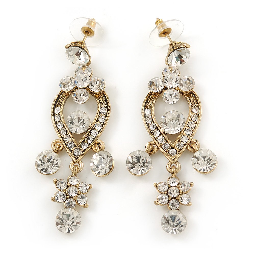 Clear Crystal Chandelier Earrings/Gold Plating/60mm L