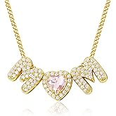 KissYan Love Birthstone Necklace for Women, 14K Gold Plated Bubble Letter Pendant Dainty Jewelry I Love You Valentine's Day Gifts for Girlfrend Wife Lover