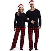 Silicherry Christmas Couple Matching Pajamas Set Buffalo Plaid Pajama Set with Santa Hat and Socks for Adult