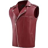 Lars Amadeus Faux Leather Vest for Men's Motorcycle Biker Sleeveless Jacket Zipper Riding PU Vest