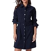 Kedera Women's Corduroy Shirt Dress Casual Fall Winter Collared Neck Button Down Short Work Mini Dresses with Belt
