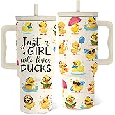 Hiboss Duck Gifts for Women Girls, Just a Girl Who Loves Duck Tumbler 24 Oz, Stainless Steel Insulated Rubber Ducks Mug Cup Stuff, Birthday Gifts for Ducks Lovers